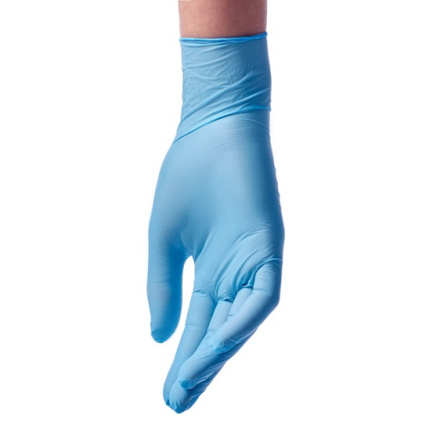 БИНОВИ Перчатки нитриловые текстурированные на пальцах, S 50 пар, Голубые 29 806