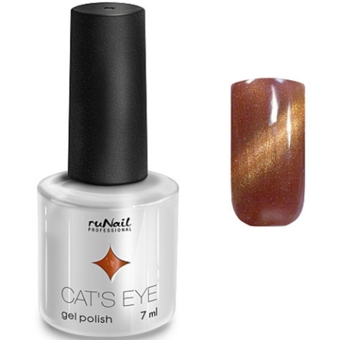 2890 RuNail Гель-лак Cat's eye Коричневый с блёстками Золото, 7 мл.