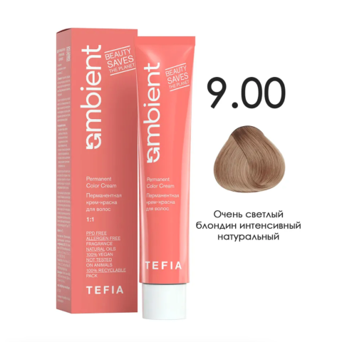 TEFIA AMB Крем-краска 9.00 Очень светлый блондин интенсивный натуральный, 60 мл.