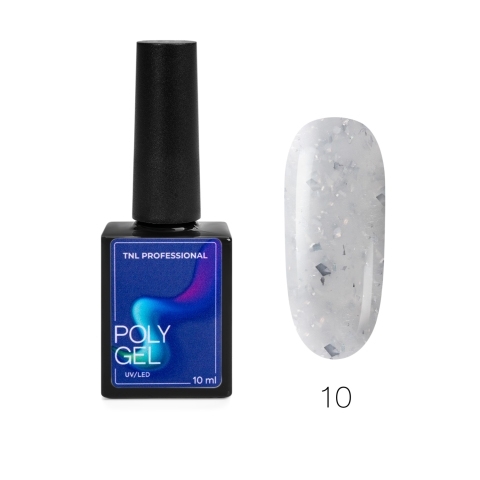 TNL Жидкий Poly Gel №10 - молочный с голографической поталью, 10 мл.