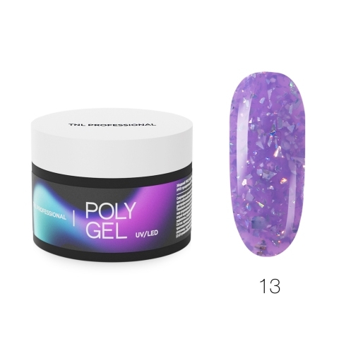 TNL Жидкий Poly Gel №13 - лиловый с голографической поталью, 30 мл.