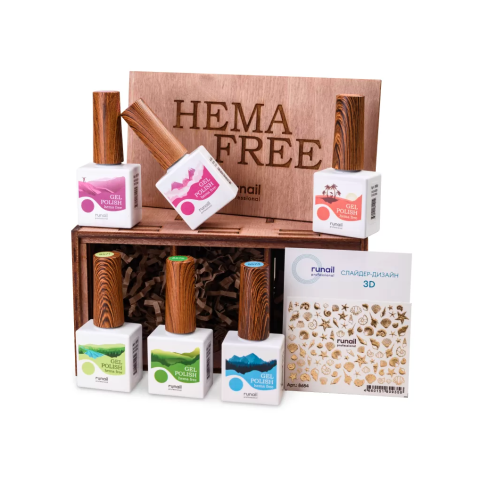 9191 RuNail НАБОР Гель-лак Hema free в деревянной резной коробке