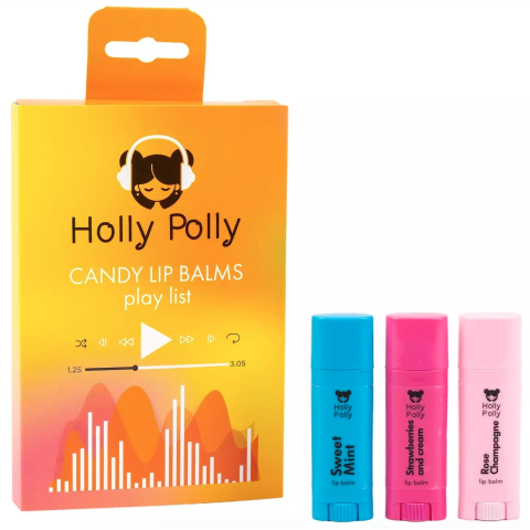 Holly Polly Набор Бальзамов для губ (Сладкая мята, Розовое шампанское, Клубника со сливками)