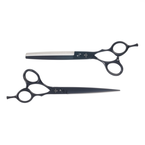  SET ВS8-7 Набор из двух ножниц парикмахерских 7" черные в чехле