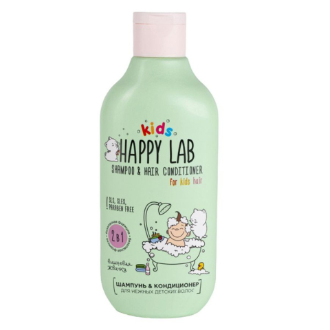 HAPPY LAB KIDS 2в1 Шампунь и кондиционер Вишнёвая жвачка, 300 мл.