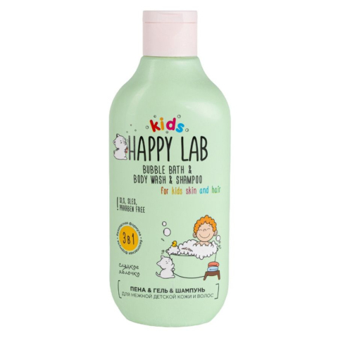 HAPPY LAB KIDS 3в1 Пена+Гель+Шампунь Сладкое яблочко, 300 мл.