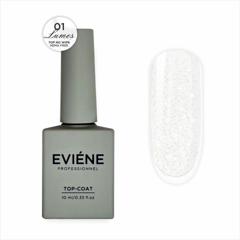 EVIENE Топ для гель-лака с шиммером без липкого слоя №01 прозрачный, 10 мл.