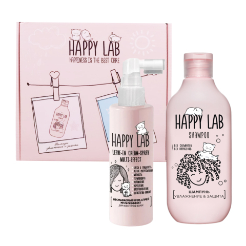 HAPPY LAB Набор Шампунь Увлажнение и защита + Крем-спрей мультиэффект