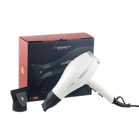 03-114 White DEWAL Фен Exception Compact, 2200 Вт, 2 насадки, ионизация, компактный