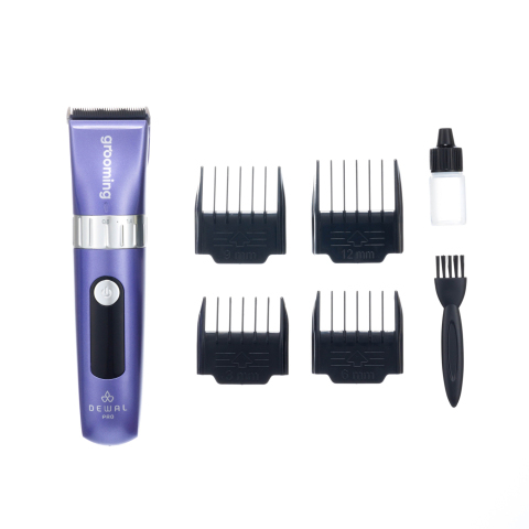 GRT5 Purple Машинка для стрижки животных DEWAL PRO Grooming, фиолетовая, аккум/сет 8W, нож 40 мм, 4 насадки